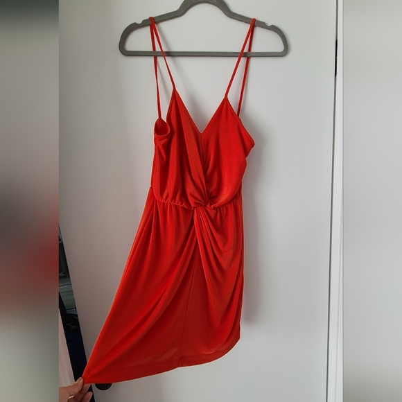 Urban Outfitters Twist-Front V-neck Bright Red Mini Dress - Picture 2 of 8